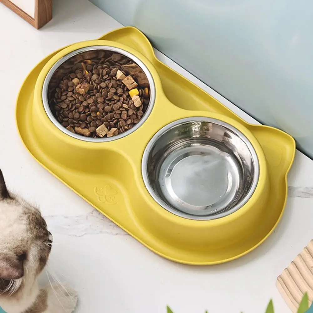 Plastic Pet Feeding Double Bowls Stainless Steel Anti-Slip Cat Slow Food Bowl Anti Knock Detachable Pet Food Basin Puppy