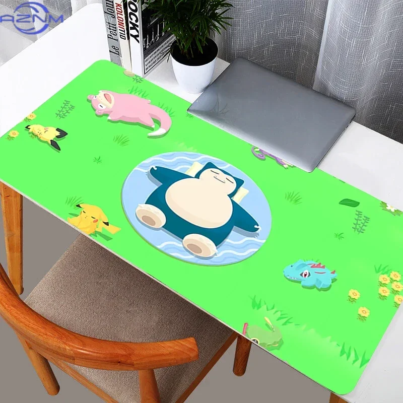 Snorlax Floating On Water Green Grass Cute Pokemon Large Mousepad, Rubber Non Slip Extended Gaming Desk Mat, Anime Cartoon Table