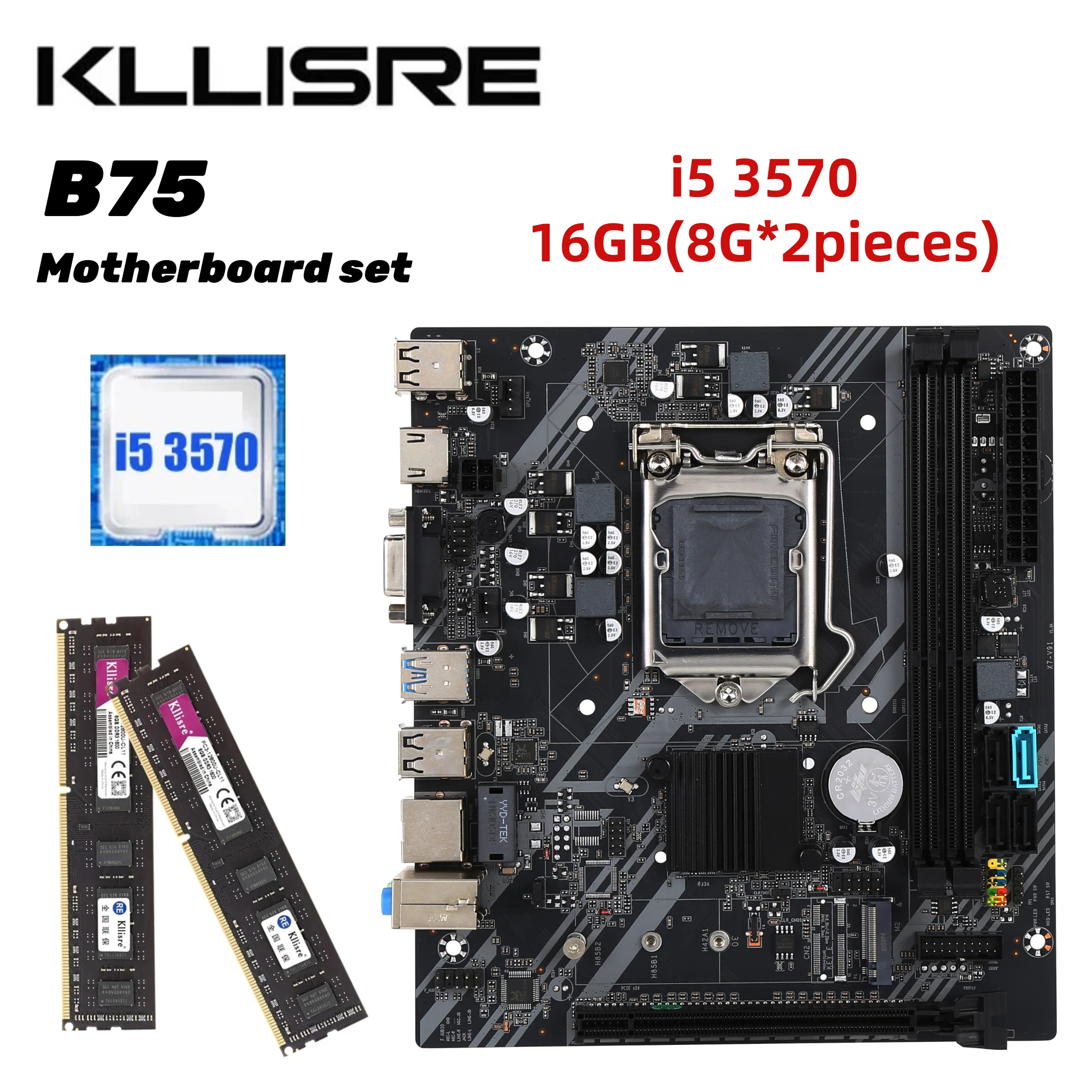 Kllisre B75 desktop motherboard kit with Core i5 3570 2 x 8GB = 16GB 1600MHz DDR3 support M.2 NVME USB 3.0 SATA3.0 ddr3 memory