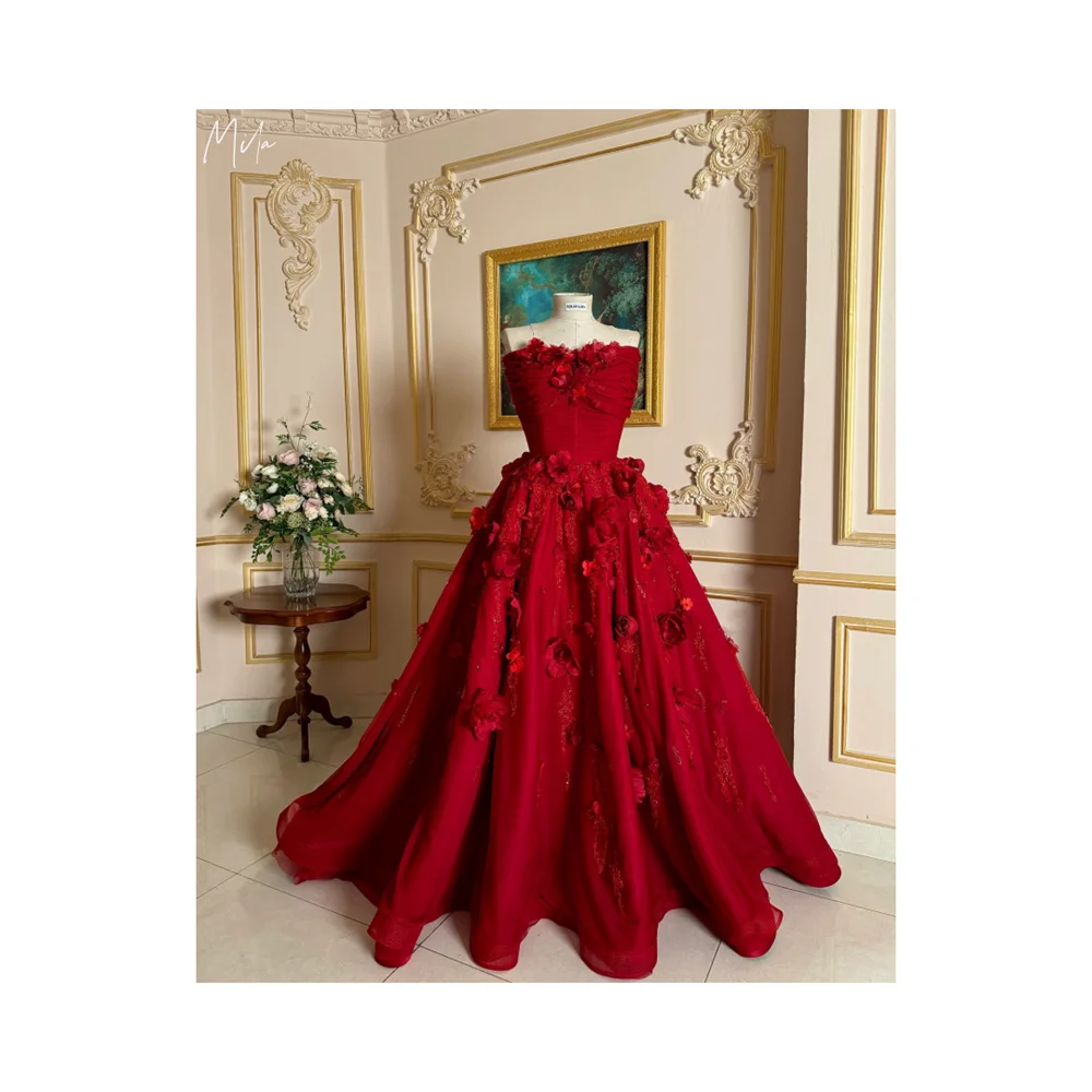 

Mila Red Simple Prom Dress Customized Sleeveless Luxurious Evening Woman Dresses Strapless Court Train vestidos de fiesta 2025
