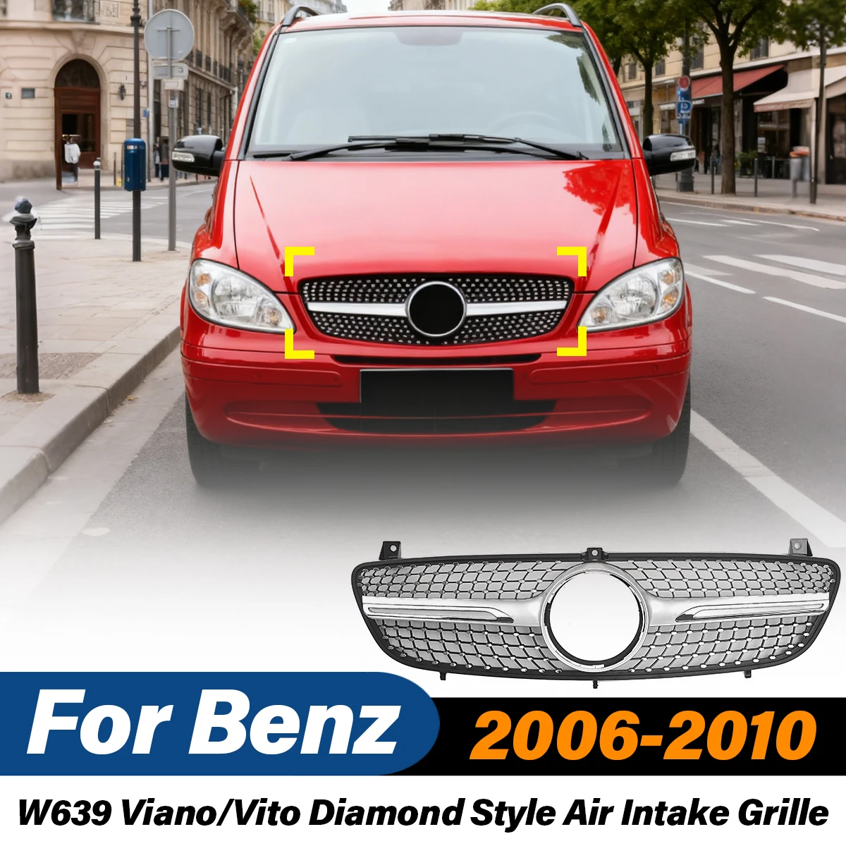 

For Benz W639 Viano/Vito 2006 2007 2008 2009 2010 Car Diamond Style Air Intake Grille ABS Ventilated Grill Body Modification Kit