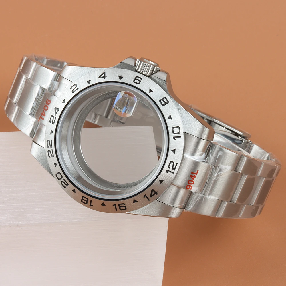 Silver 39mm NH35 Case Solid Bezel Sapphire glass Fit Explore Seiko NH34 NH35 NH36 Movement Stainless Steel Jubilee/Oyster Strap
