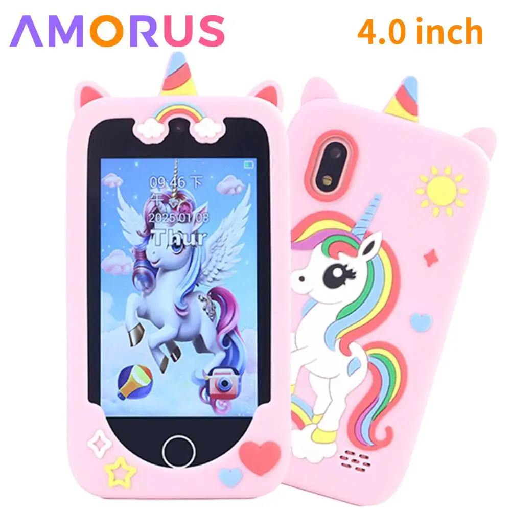 Kids Smart Phone Camera Toys 4.0 inch Touchscreen Unicorn Baby Mobile MP3 Player Digital Camera Educational Toys for Age 3-8