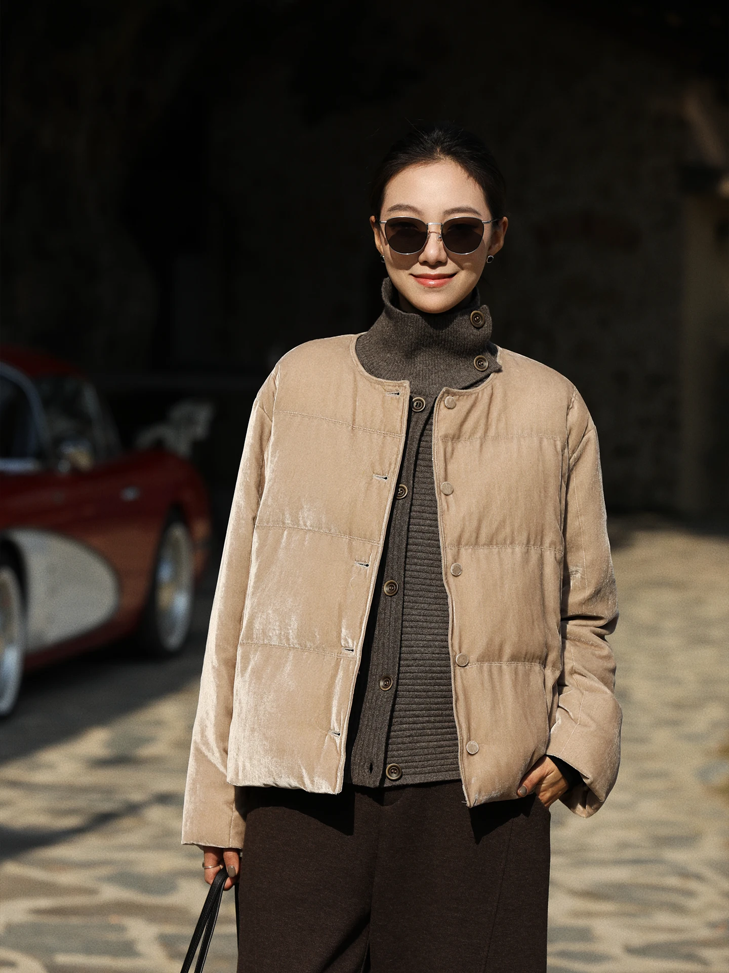 

Fall Winter ort Velvet Women's down Jaet round Ne Slim Fit Faionable Commute Sle Warm Thiened Cotton Fabric Coat