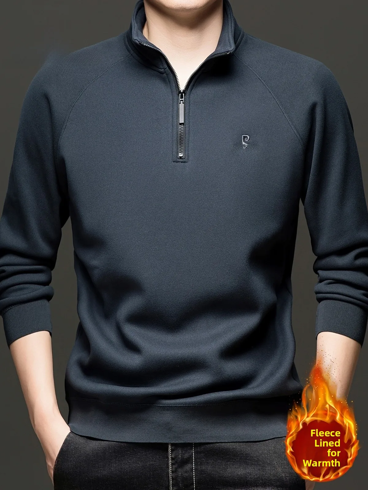 

Peir Cardin Men's Fce Lined Zip up Hoodie Long Sve Base Layer irt Winter New Sle High End irt Casual Wear