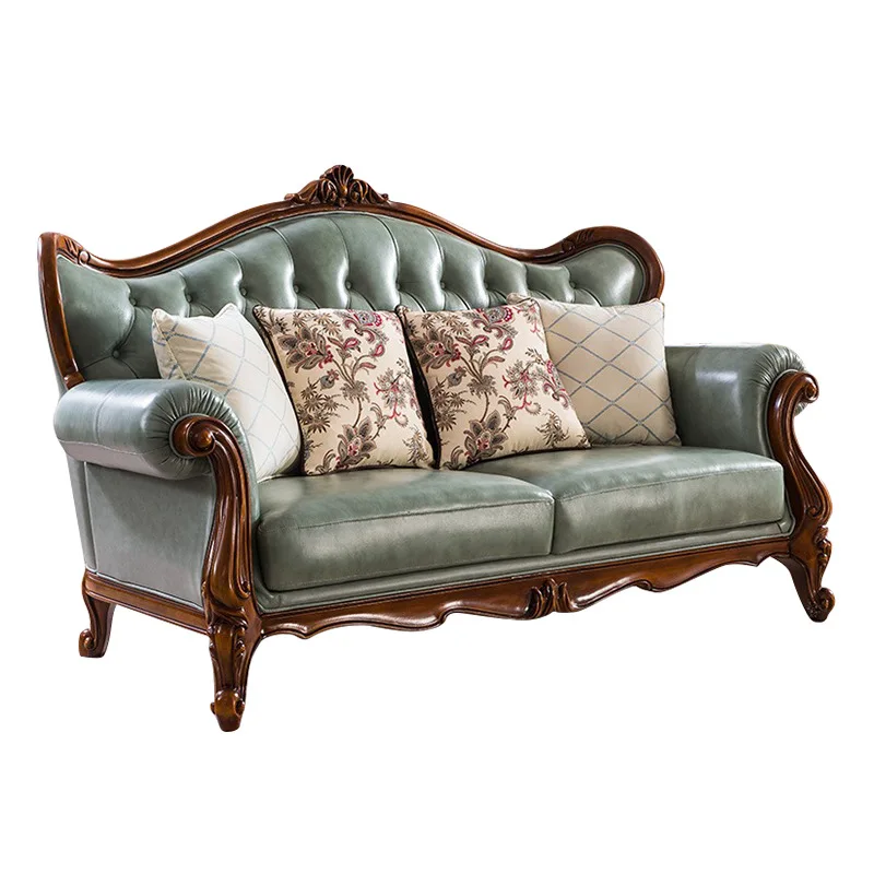 CX small apartment simple retro first-layer cowhide sofa European solid wood sofa