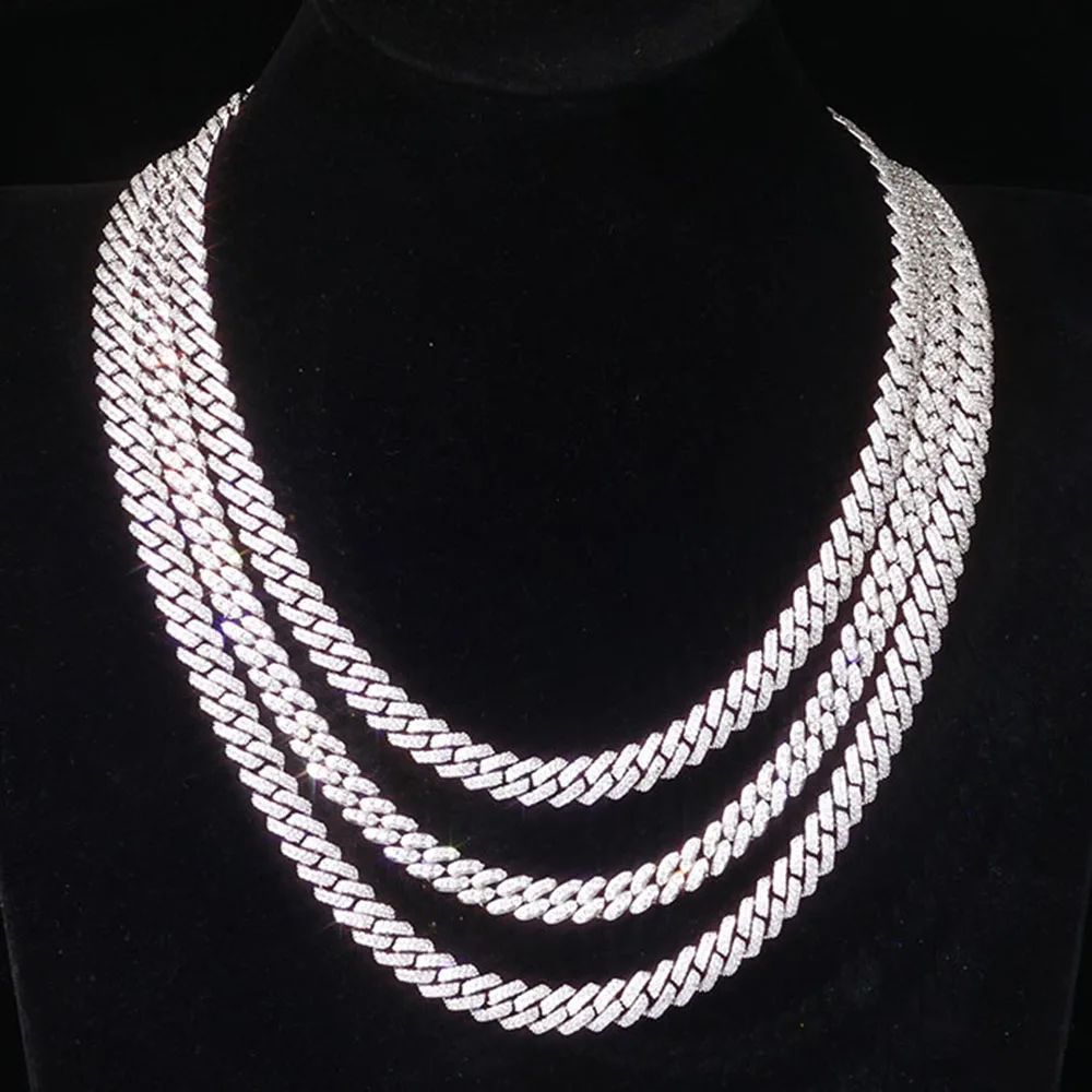 

ESKEEM 8mm Iced Out Cuban Chain Full Pave Cubic Zirconia Prong Necklace for Men Hip Hop Jewelry Party Gift