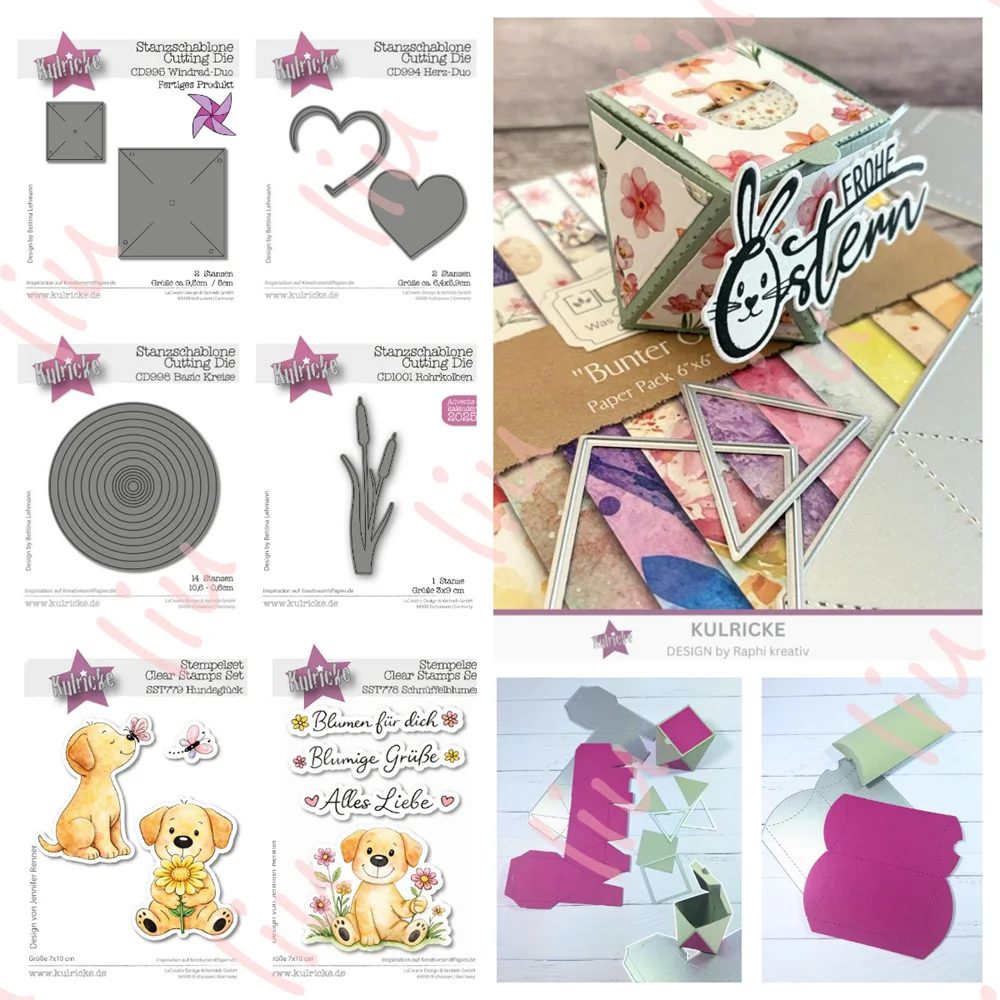 

2026New Diary Holiday Gift Card Decorate Heart Duo Short Kiss Flower Dog Luck Fake Box Metal Cutting Dies for DIY Scrapbook Make