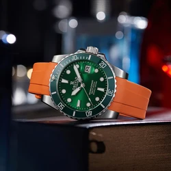 OBLVLO Men's Green Dial Orange Rubber Mechanical Watch Super Luminous Diving Automatic Sport Watch Reloj de hombre DM