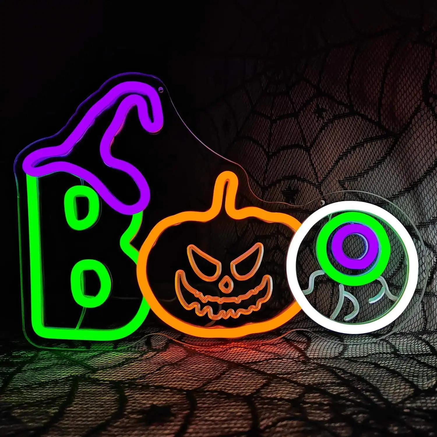 

Halloween neon sign trick-or-treating party background for bedroom game room living room birthday party gift wall decoration