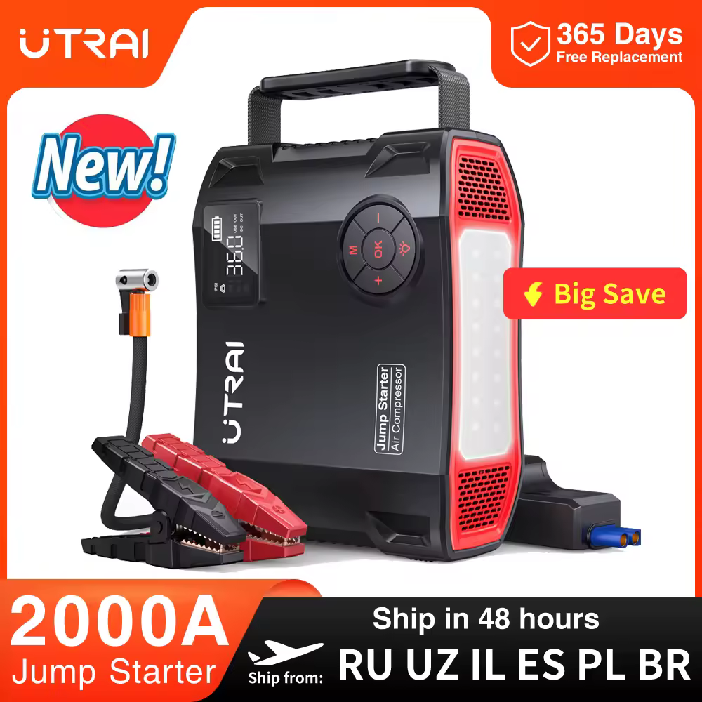 UTRAI 4 ב-1 2000A קפיצת התנעה סוללת אנרגיה 16000mAh 150PSI מדחס אוויר משאבת צמיגים מטען נייד לרכב מכשיר התנעה