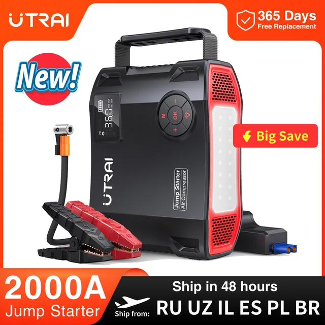 UTRAI 4 w 1 2000A Jump Starter Power Bank 16000mAh 150PSI Sprężarka powietrza Pompa do opon Przenośna ładowarka Wzmacniacz samochodowy Urządzenie rozruchowe