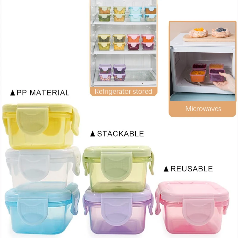 4 Teile/satz Mini-Vorratsbehälter für Lebensmittel, 60/150 ml Gewürzsaucebehälter mit auslaufsicherem Deckel, luftdichtes Vorratsglas für kleine Gefrierschränke