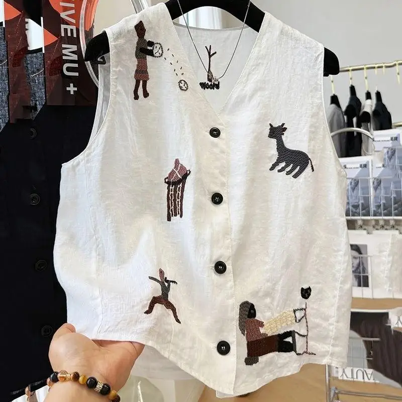 Extra Large Size 300 Pounds Embroidered Heavy Work Fashion Korean Style Vest Women's Sleeveless Outerwear Top Summer Season