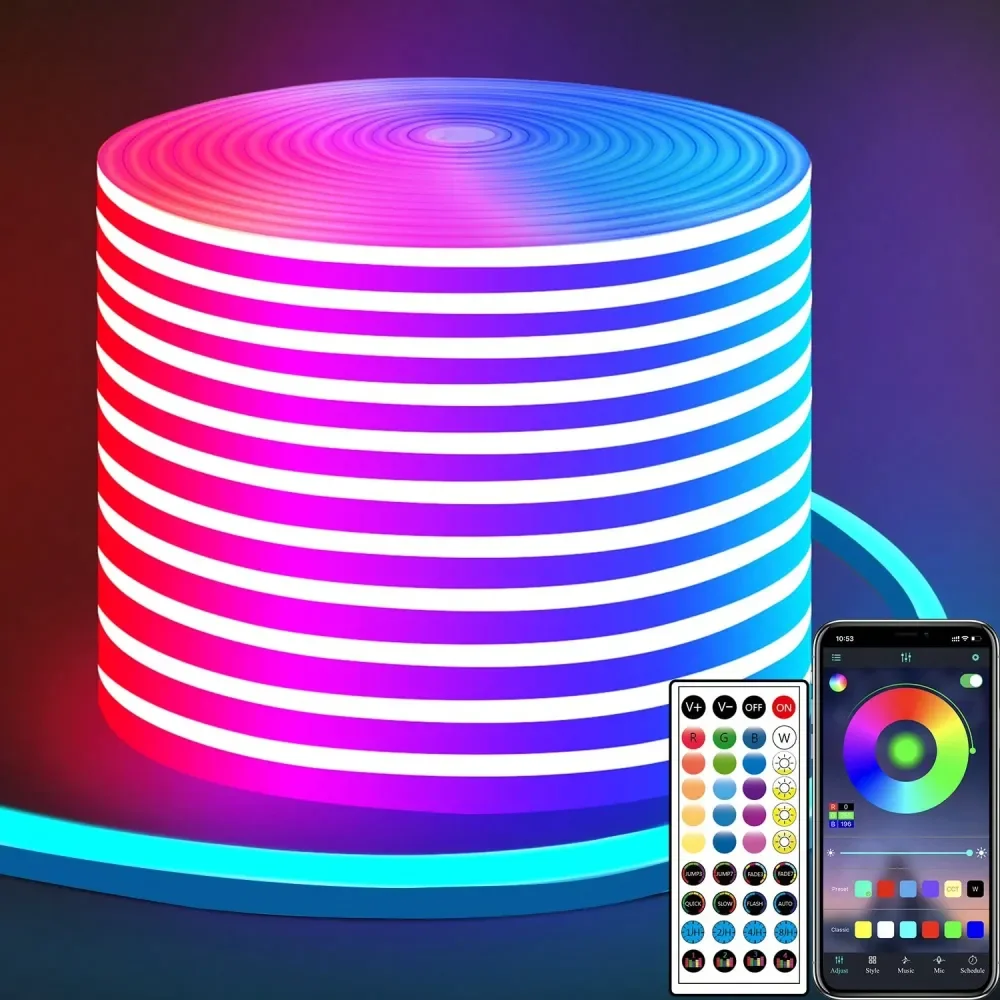

DC24V RGB LED Neon Rope Lights With Remote APP Control Waterproof Flexible Neon LED Strip Lights LED Neon Rope Lights For Bedro