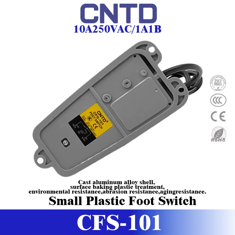 CNTD CFS-101 Mini Foot Switch Plastic Housing Green 10A 250V AC SPDT Momentary Pedal 0.75mm² 3C Cable 1m 100x65x28mm for Sewing
