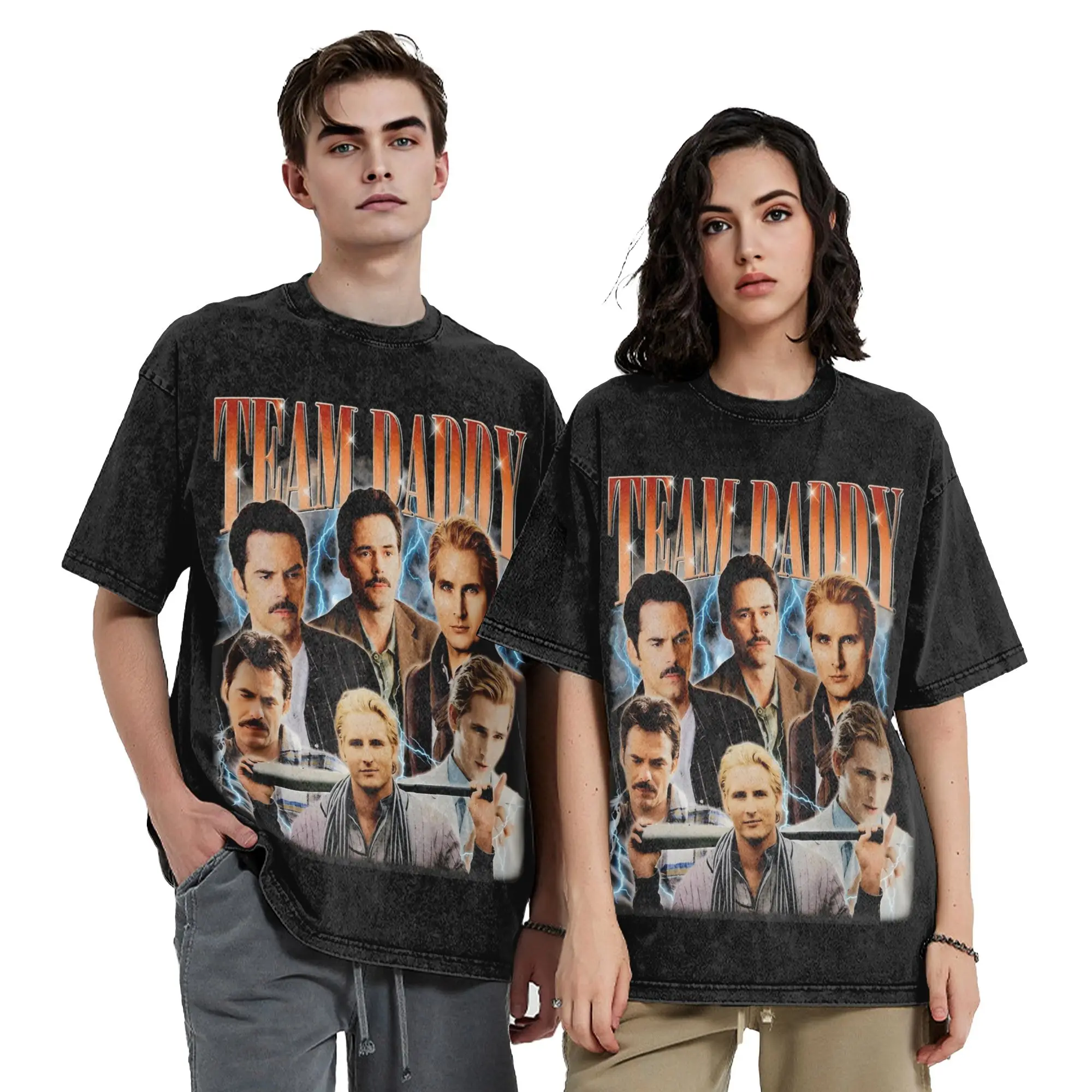 Team Daddy Carlisle Cullen and Charlie Swan Twilight T Shirt Hip Hop Washed Cotton Street T-Shirt Men Streetwear Tee Shirt