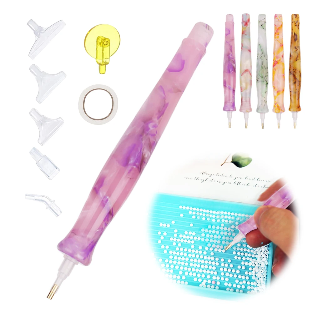 1 Satz 5d Harz Diamant Mal stift mit Metall Ersatz Stift köpfe Multi Placer Punkt Bohr stifte für DIY Diamant Nail Art Tool