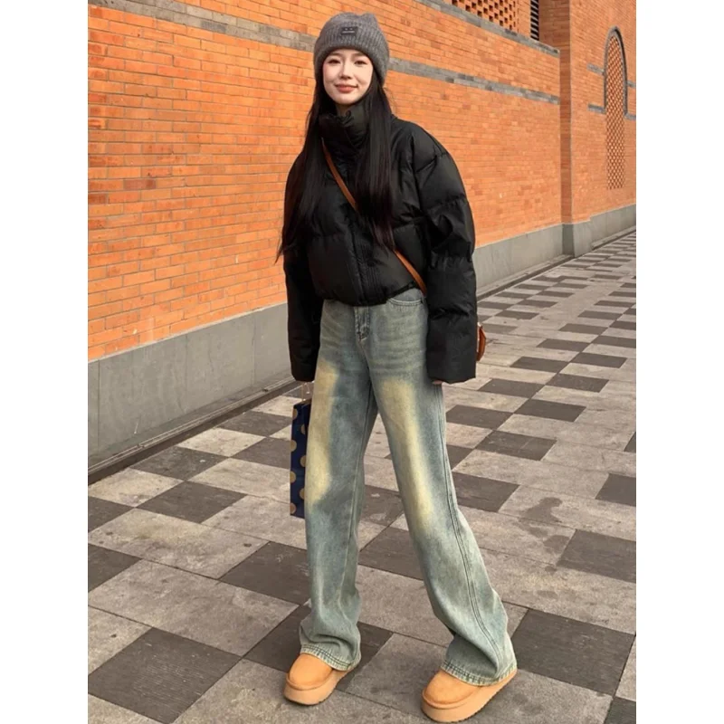 2025 blauwe damesjeans hoge taille vintage rechte baggy denim broek straat hottie Y2K Amerikaanse stijl wijde pijpen denim broek