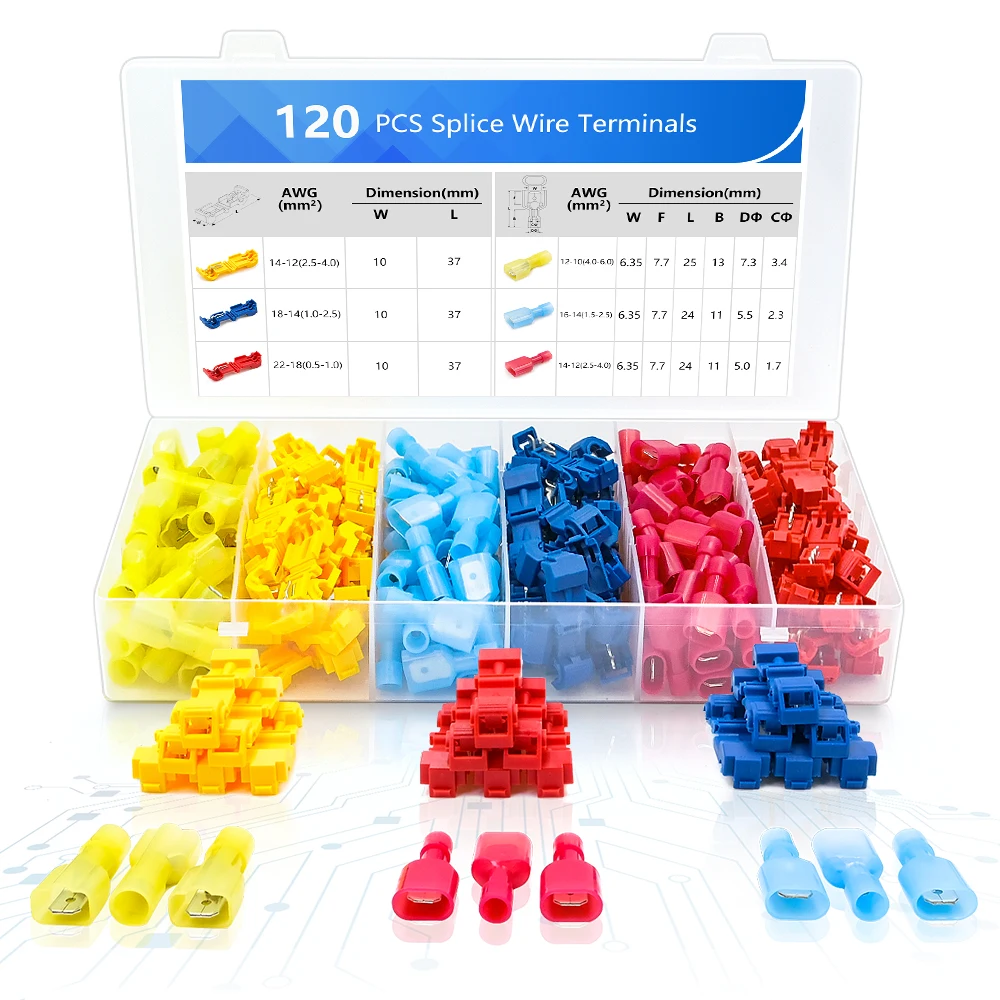 T-Tap Assortiment Set Elektrische Quick Splice Geïsoleerde Mannelijke Connectors Spade Crimp Wire Encoductor Terminals Kit 30J Krimptang