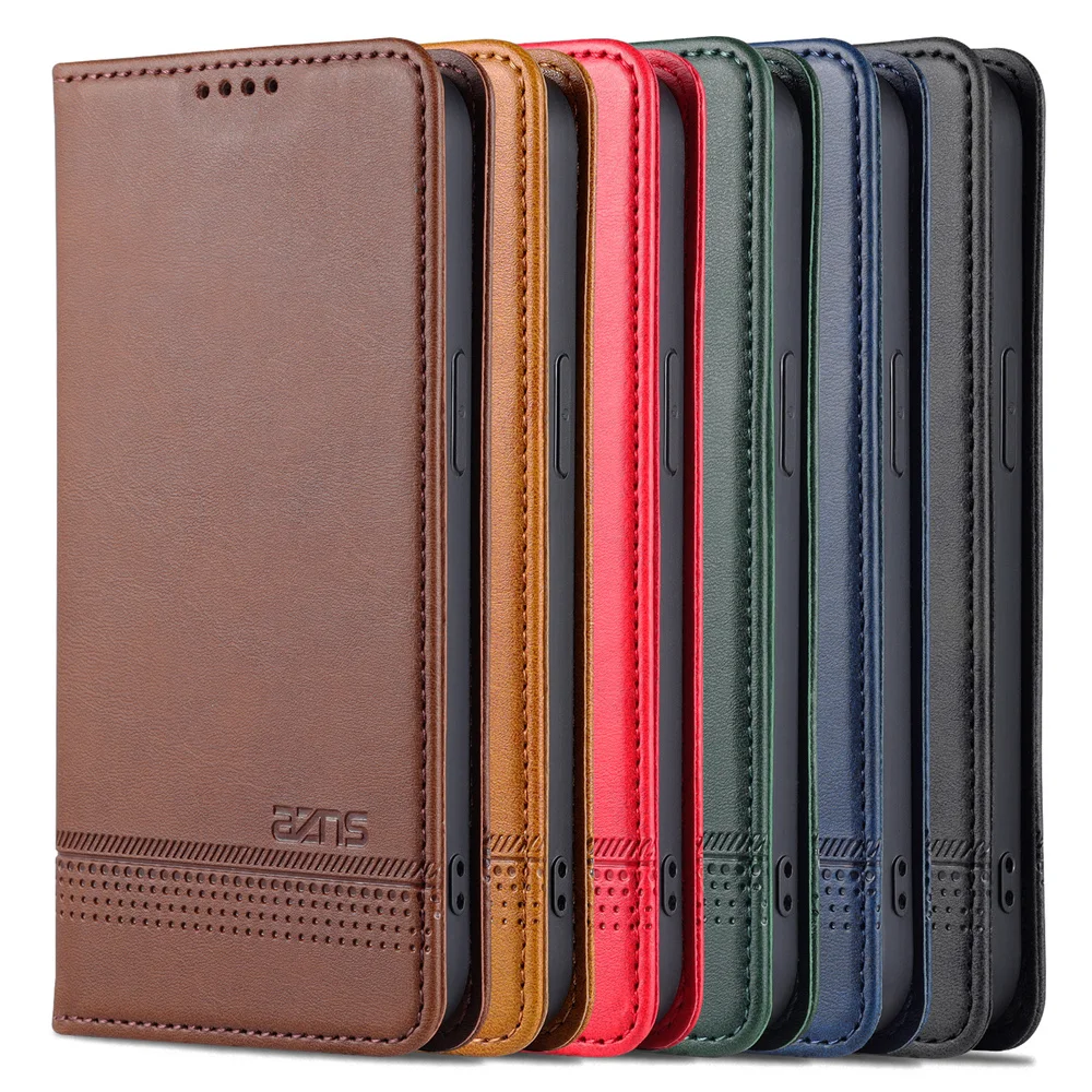AZNS Luxury Calfskin Magnetic Flip Leather Case for iPhone 15 Pro Max 6S 7G 8G XR XS Max 11 Pro 12 13 Mini 14 Plus Cover Funda