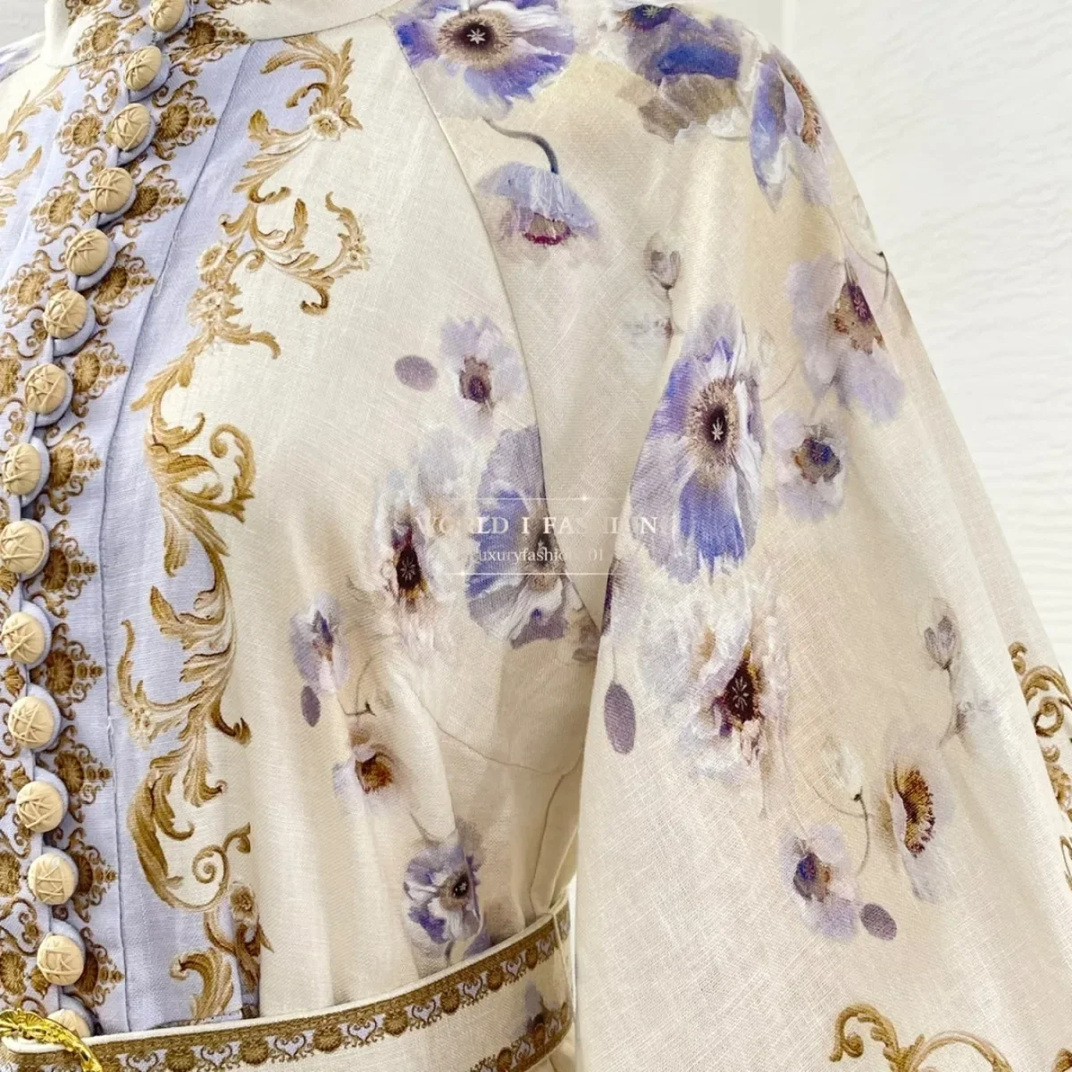 Mini robe à manches longues à imprimé floral bleu beige 2025 de haute qualité