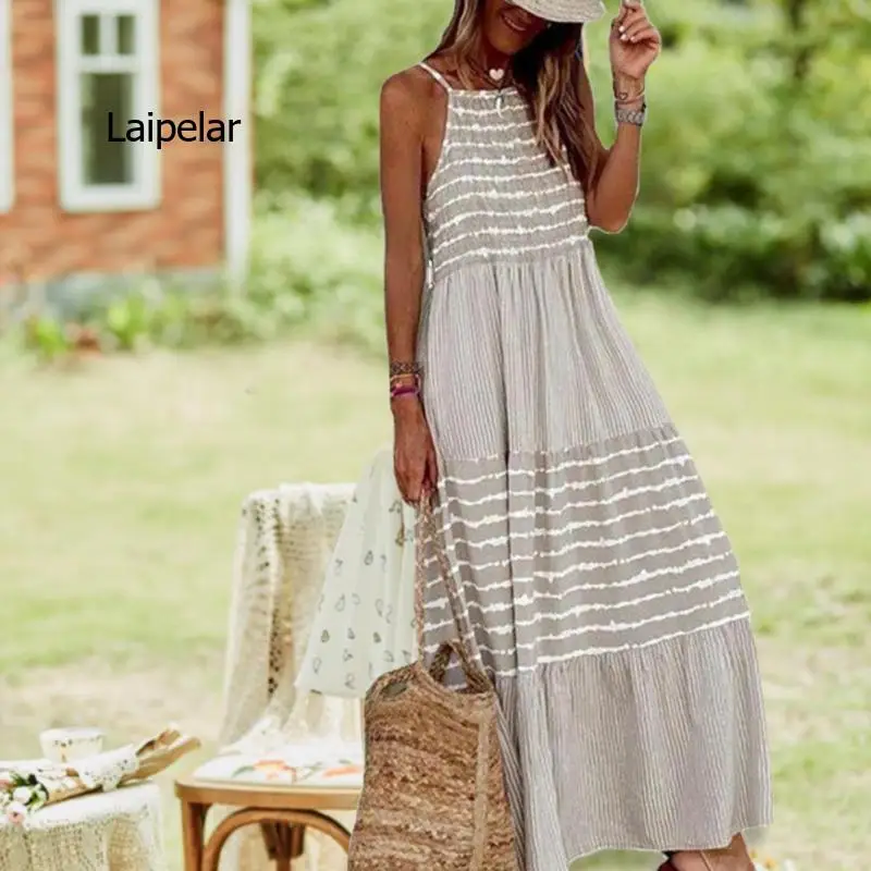 

Fashion Summer Dress Loose Sleeveless Dress Unfading Long Sling Dress