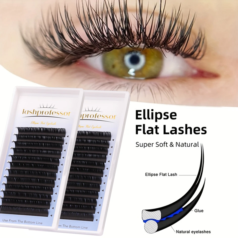 

Lashprofessor Ellipse Flat Lashes Split Tips Matte Black Soft Natural Individual False Eyelash Extension Flat Lashes Clusters