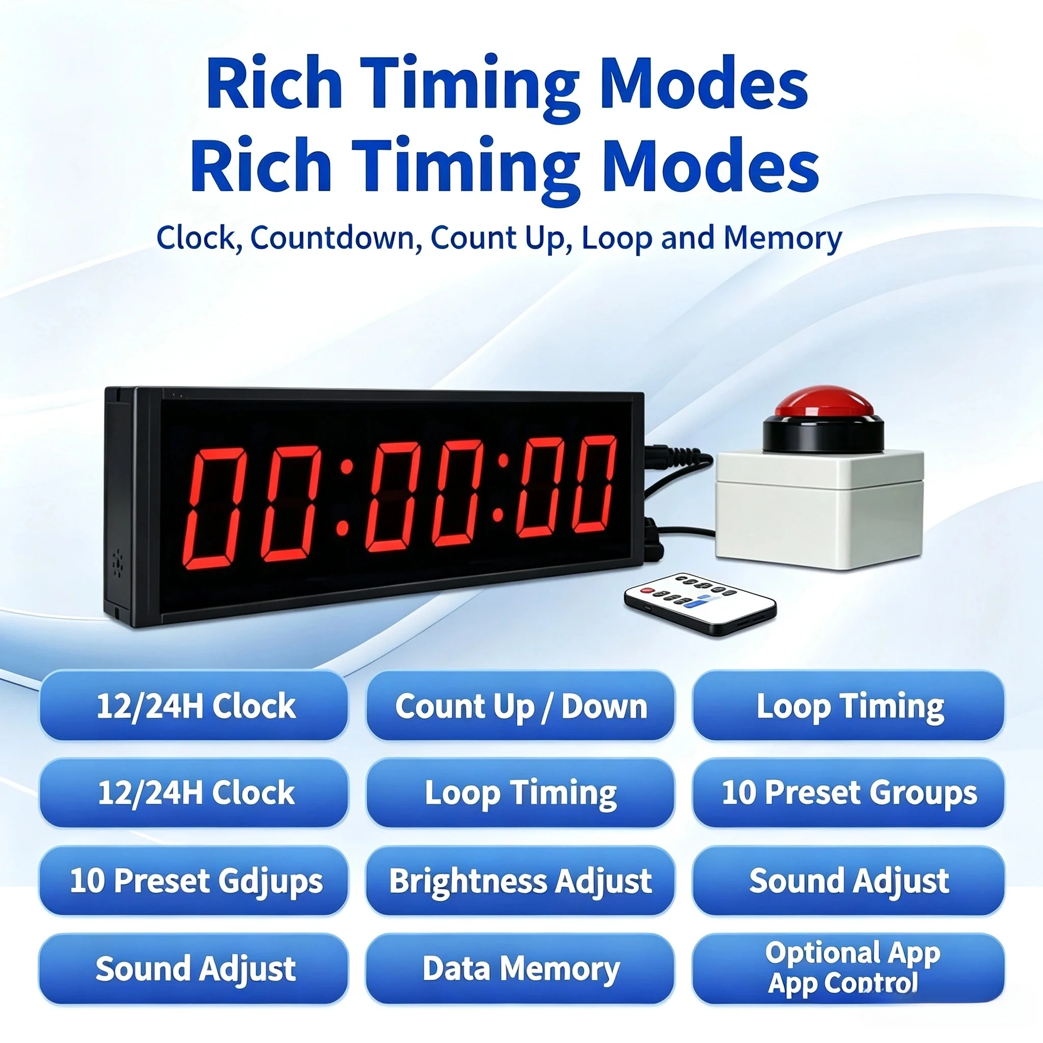 6 Digit LED Hand Tap Timer, Countdown Stopwatch with Push Button Control for Drone Racing Parkour Sports FitnessTournamentTiming