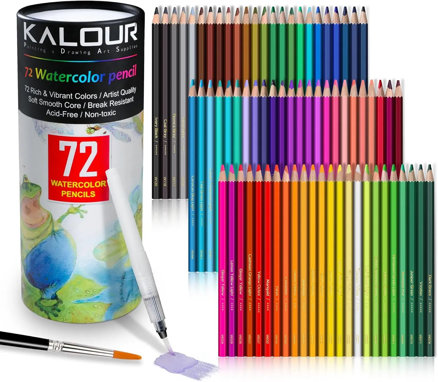 

72-Color Watercolor Pencils Set with Brush and Pen, Hexagonal Shape, Blendable Wet or Dry for Artists and Beginners