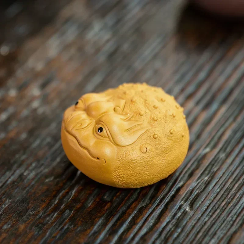 Boutique Handmade Purple Clay Tea pet Ornaments Lucky Golden Toad Statue Animal Tea Figurine Teaware Decoration Accessories