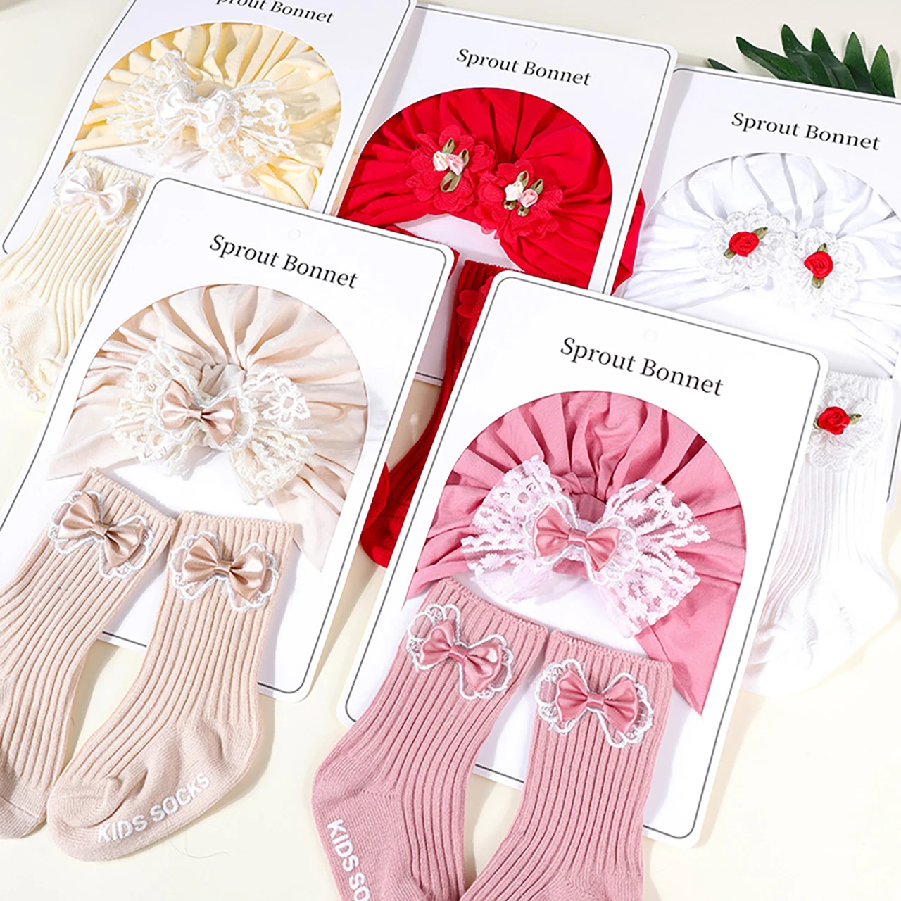 

Комплект детских носков-тюрбанов с кружевом и бантом, милый цветок, платок для новорожденных, противоскользящая длинная носка для малышей, детские шапочки для детей 0–1 года, шапка, чулки