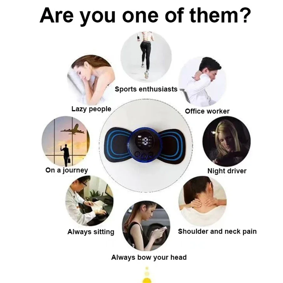 EMS Mini Đốt Sống Cổ Tử Cung Tiện Dụng Máy Mát Xa Điện Kinh Tuyến Xung Vai Và Cổ Sạc USB Cổ Miếng Dán Máy Massage