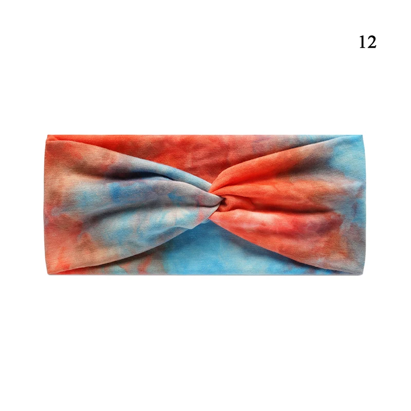 Tie Dye Printed Solid Women Headband Wide Sports Yoga Sweatband Elastic Stretch Hairband Headwear Boho Hair Turban Knot Headwrap