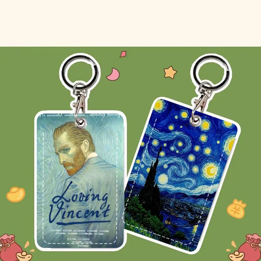 

Кожаный картхолдер с изображением картин Ван Гога и брелоком для ключей – надежный держатель для проездных на автобус и метро
