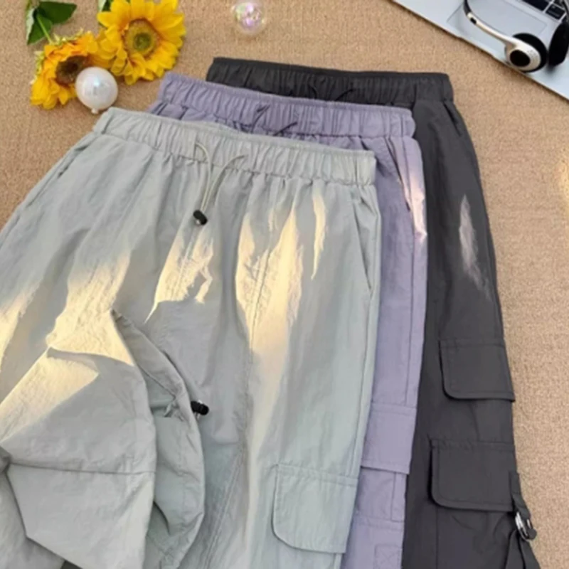 High Waist Drawstring Cargo Pants Women American Loose Lazy Jazz Dance Trousers Fashion Hip Hop Solid Running Sweatpants