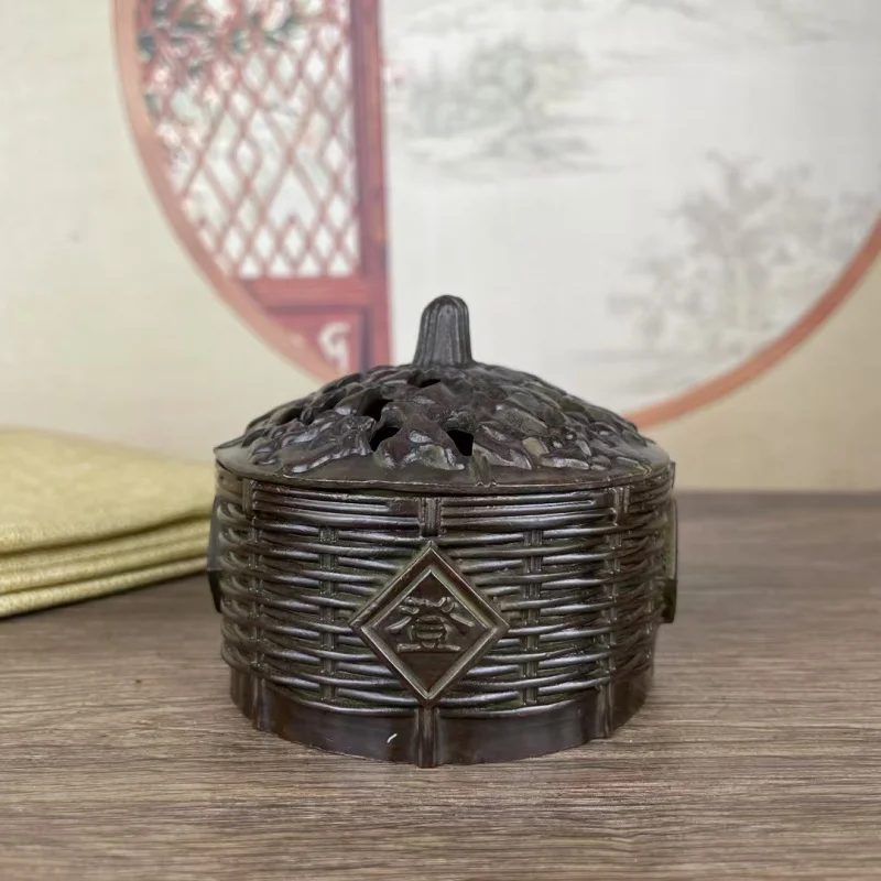 

Медная мини-печь с открытым верхом для подношений, подставка для чайного столика, портативная подставка для благовоний в античном стиле.