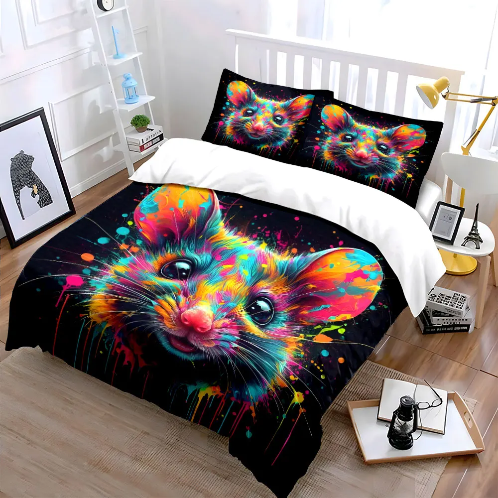 

"Colorful Mouse Art Set - Decorative" Multiple sizes kid's and adults' bedroom Exquisite 3PC bedding set, gift