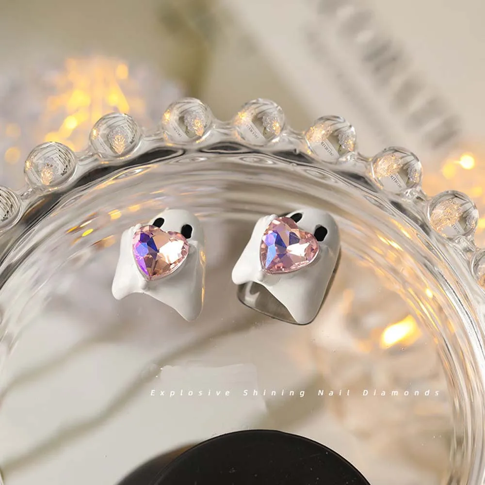 5pcs Funny Halloween Nail Art Charm 3D Cute Little Ghost Heart Crystal Gem Nail Decoration DIY KAWAII Nail Art Parts Crafts