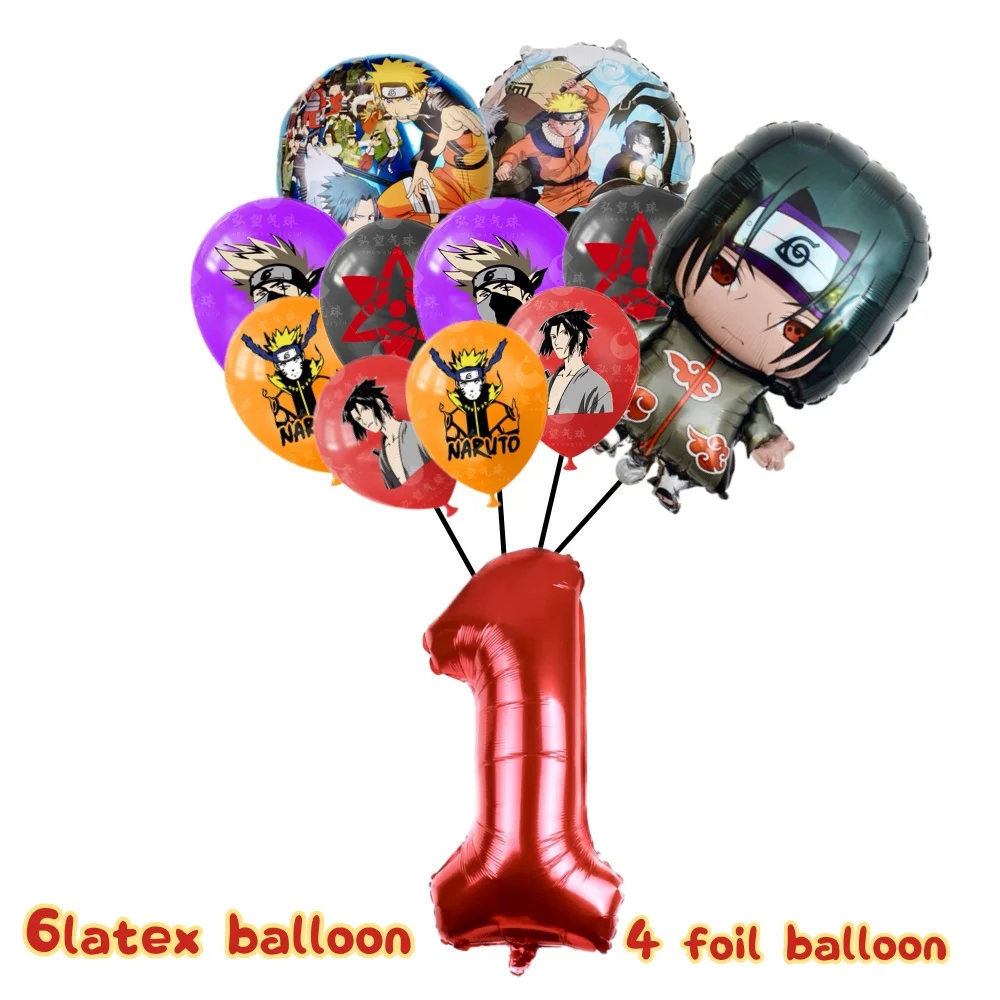 مجموعة بالونات فويل لأعياد الميلاد من ناروتو، لوازم تزيين حفلات كرتونية، هدية لحفلات استقبال المولود الجديد باللون الأرجواني والأحمر والأصفر