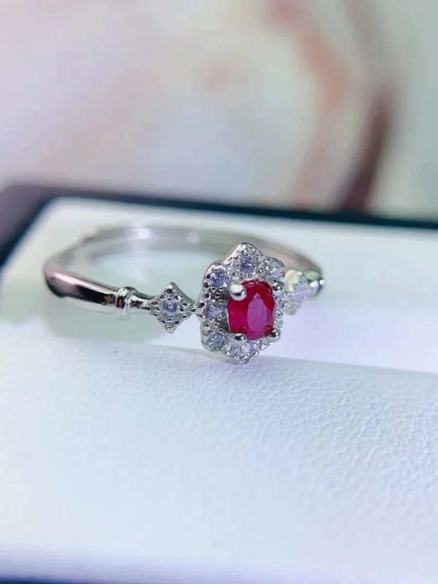 Natural Ruby 3mm*4mm 925 Silver Natural Ruby Jewelry Gift for Woman Fashion Ring for Office Woman Ruby Wedding Jewelry