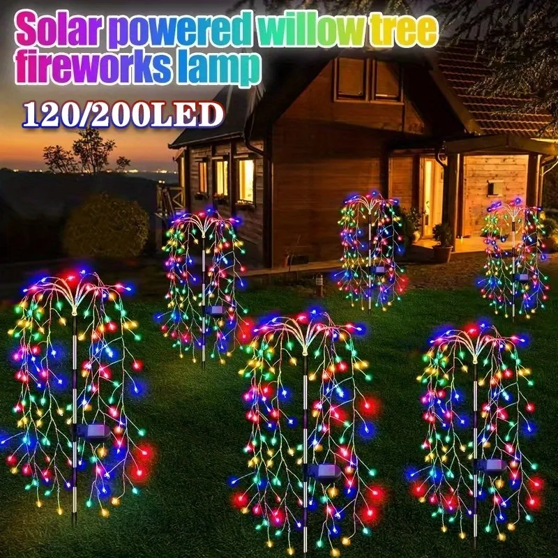 200/120LED Solar Firework Light Outdoor Waterproof Willow Tree Firework Lights Fairy LED Garden Decoration Lawn Holiday String - Detail 1