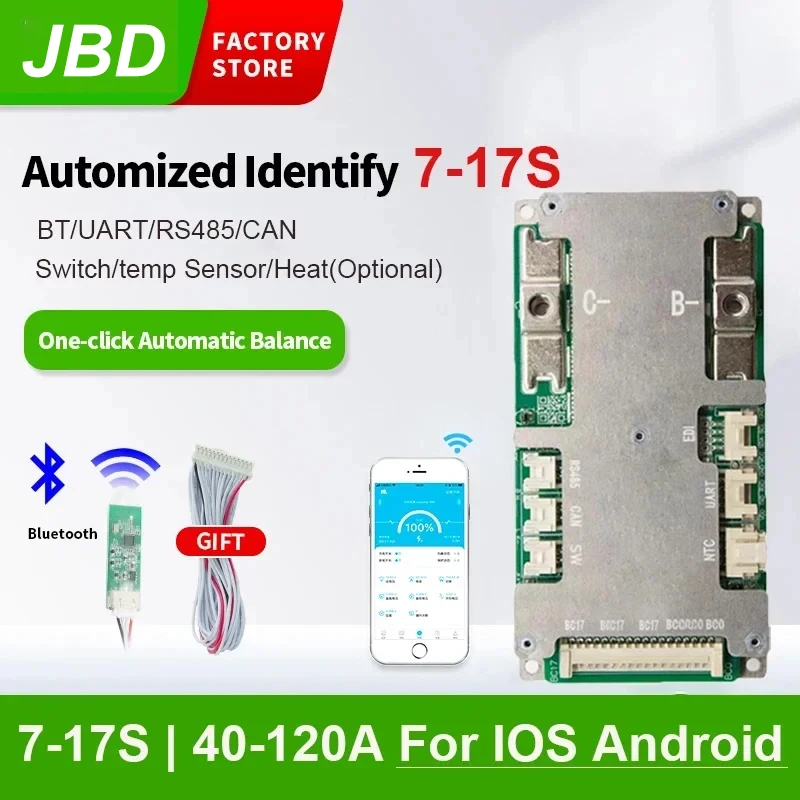 Новый JBD 7S 8S 10S 11S 12S 13S 14S 15S 16S 17S BT APP Smart BMS 24 в 36 В 48 В литий-ионный LiFePo4 литиевый аккумулятор 40A 60A 80A 100A 120 А