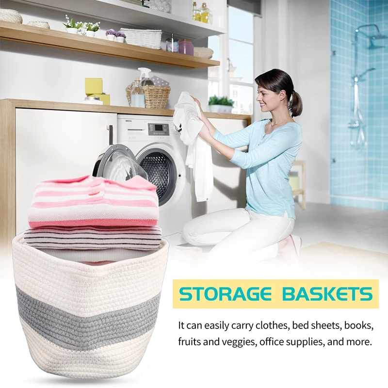 Cesta de plantas de cuerda de algodón para plantas en macetas, cesta de almacenamiento tejida, macetas para plantar suelo interior con asas, decoración del hogar