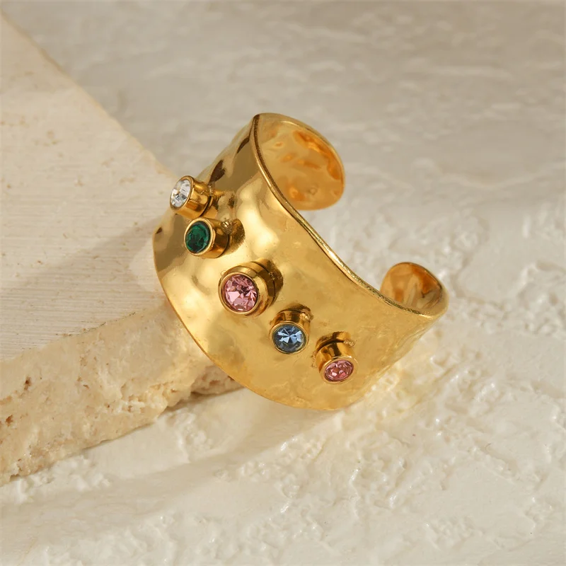 XIALUOKE Trendy Colorful Crystal Wide Band Jewelry Women Statement Rings Accessories Earrings image 5