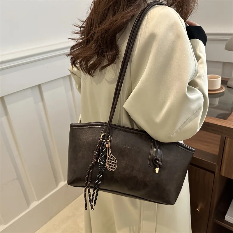 سعة كبيرة Y2K الاتجاه بولي Leather الجلود العمل حقيبة كتف بسيطة الإناث حقيبة كروسبودي بلون التنقل حقيبة النساء الإناث #2