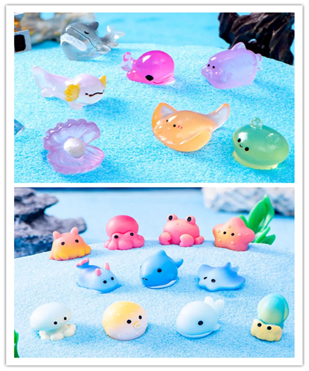 100pcs Kawaii Cartoon Ocean Series Flatback Resin DIY Cabochon Crafts Decor Material Dollhouse Accessories