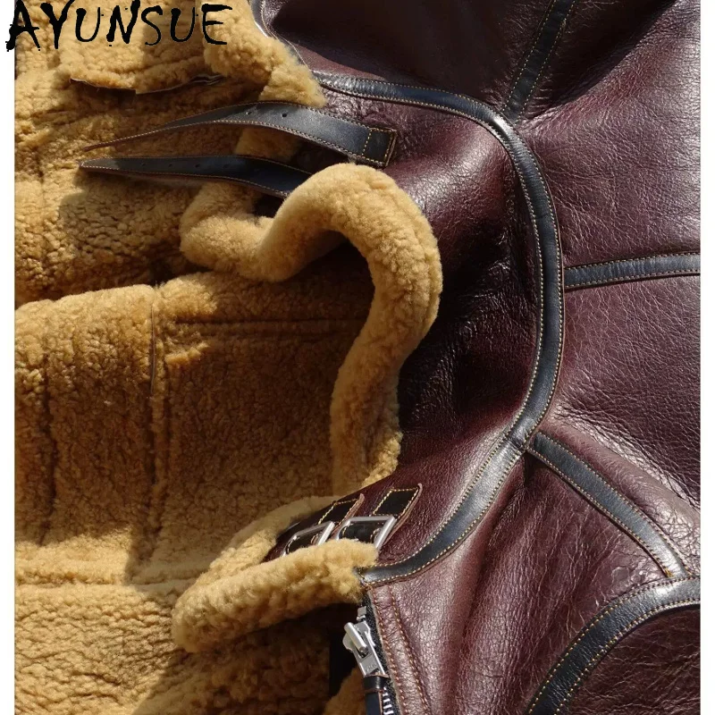 AYUNSUE Natural Merino Sheep Fur Jackets for Man Winter Warm Genuine Leather Jacket Men Vinatge Short Real Wool Fur Coat 2026 - view 5