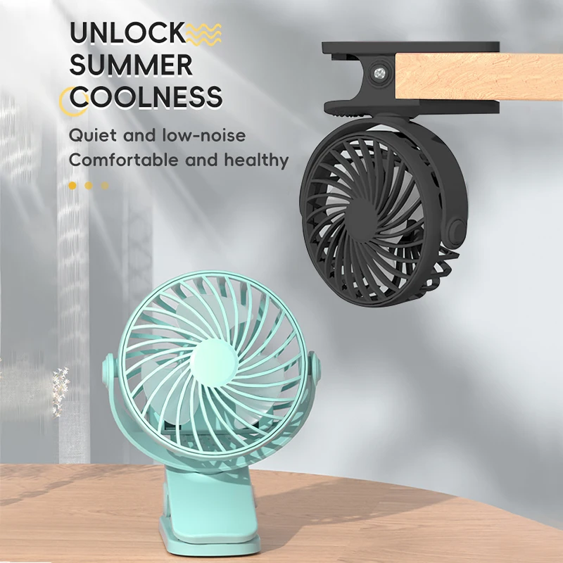 Mini clamp small fan, USB charging, 360 degree rotatable three speed speed controller suitable for outdoor and indoor use