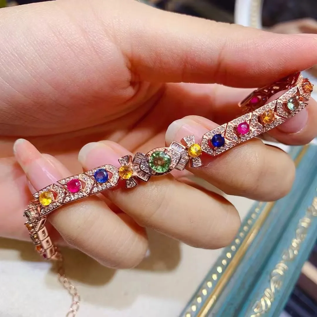KJJEAXCMY High End Women's Bracelet Natural Sapphire S925 Silver with Electroplating Boasting High Clarity Full Brilliance